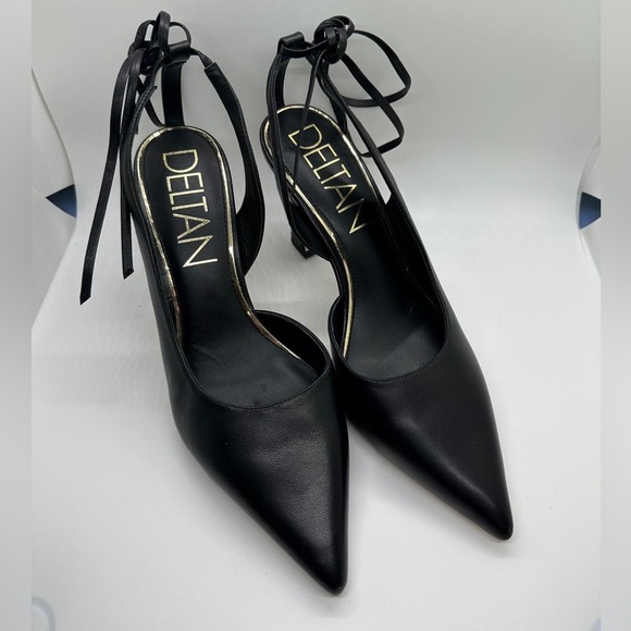 Deltan Shoes - Deltan Juliana Leather Ankle Tie Pumps Black Size 9.5